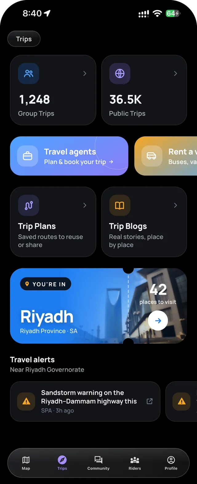 WaTrips app screen